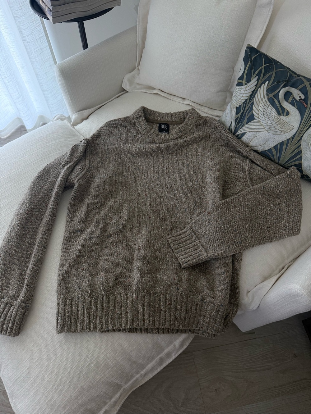 BDG Heathered Taupe Crewneck Sweater - Picture 2 of 3